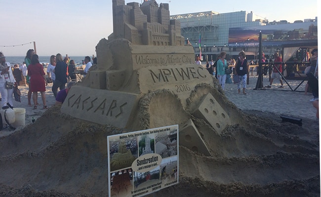 A huge sandcastle welcomed attendees to the opening night beach party in Atlantic City.