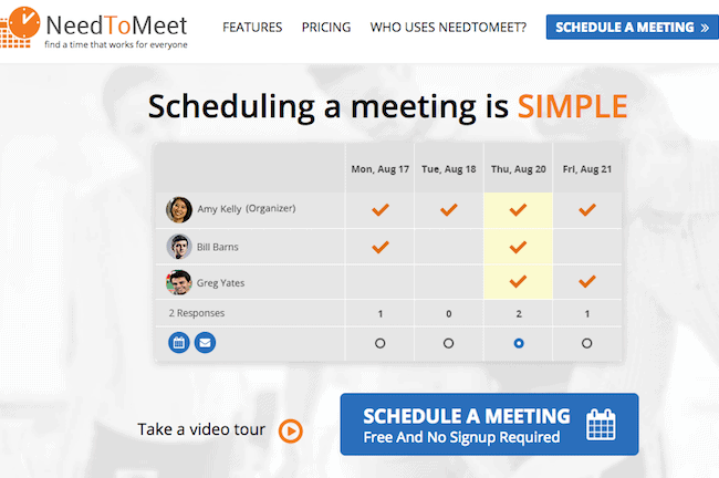 NeedtoMeet, meeting scheduler, meeting scheduler apps, scheduling, Rally, Genee, Assistant.to, x.ai