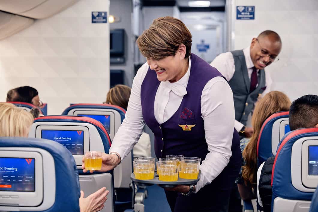 Peach Bellinis will be offered for free as a welcome on international Delta flights.