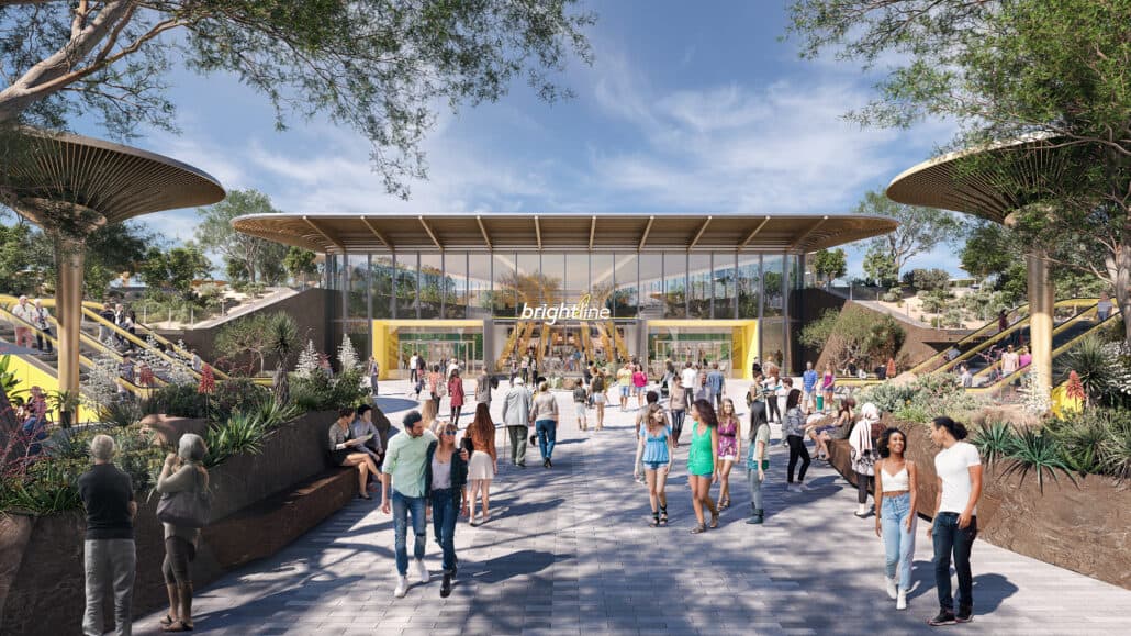 Rendering of Brightline's flagship Las Vegas station, in the pipeline for a 2027 train launch.