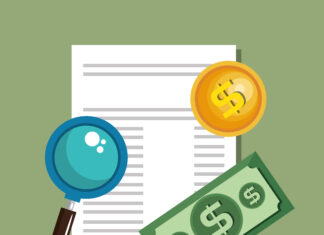The Battle Against Hidden Hotel Fees Heats Up mangifying glass on paper with bills and coins