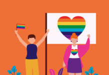 women flags celebration - queer community lgbtq vector illustration