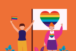 women flags celebration - queer community lgbtq vector illustration