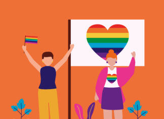 women flags celebration - queer community lgbtq vector illustration