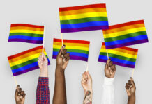 Hands waving rainbow flags