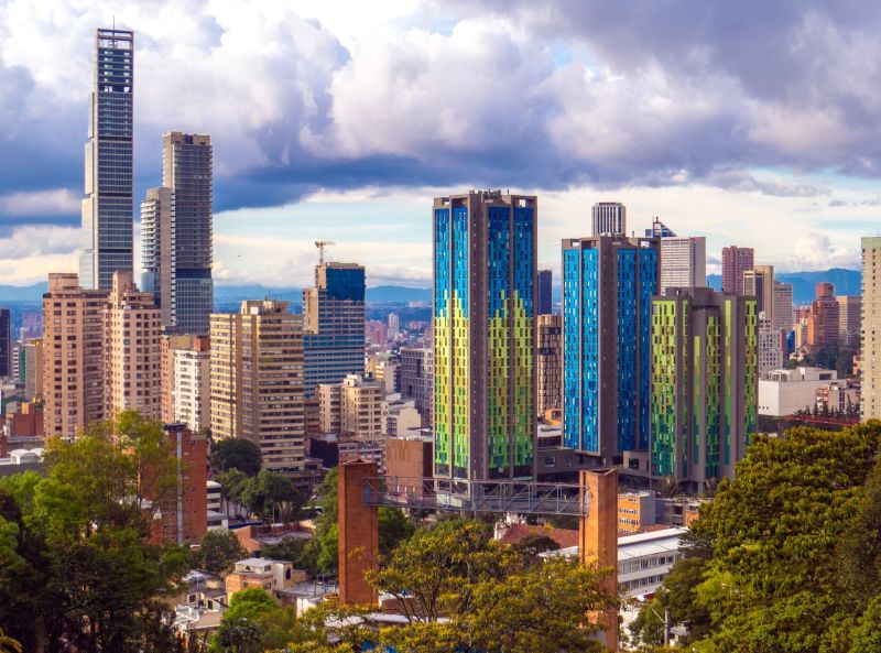 Bogota, Colombia's capital city, set on a high plateau 8,660 ft above sea level.
