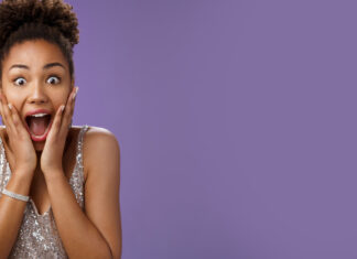 girl looking surprised and happy