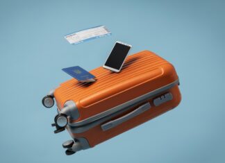 suitcase with passport and phone