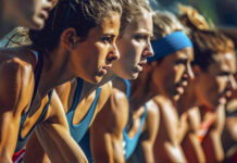 femaie athletes at starting line