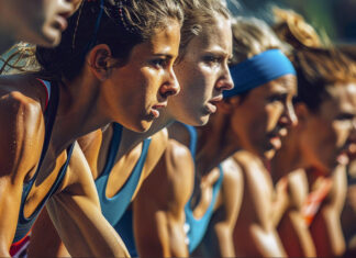 femaie athletes at starting line