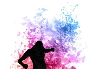 silhouette of soccer player on watercolor background