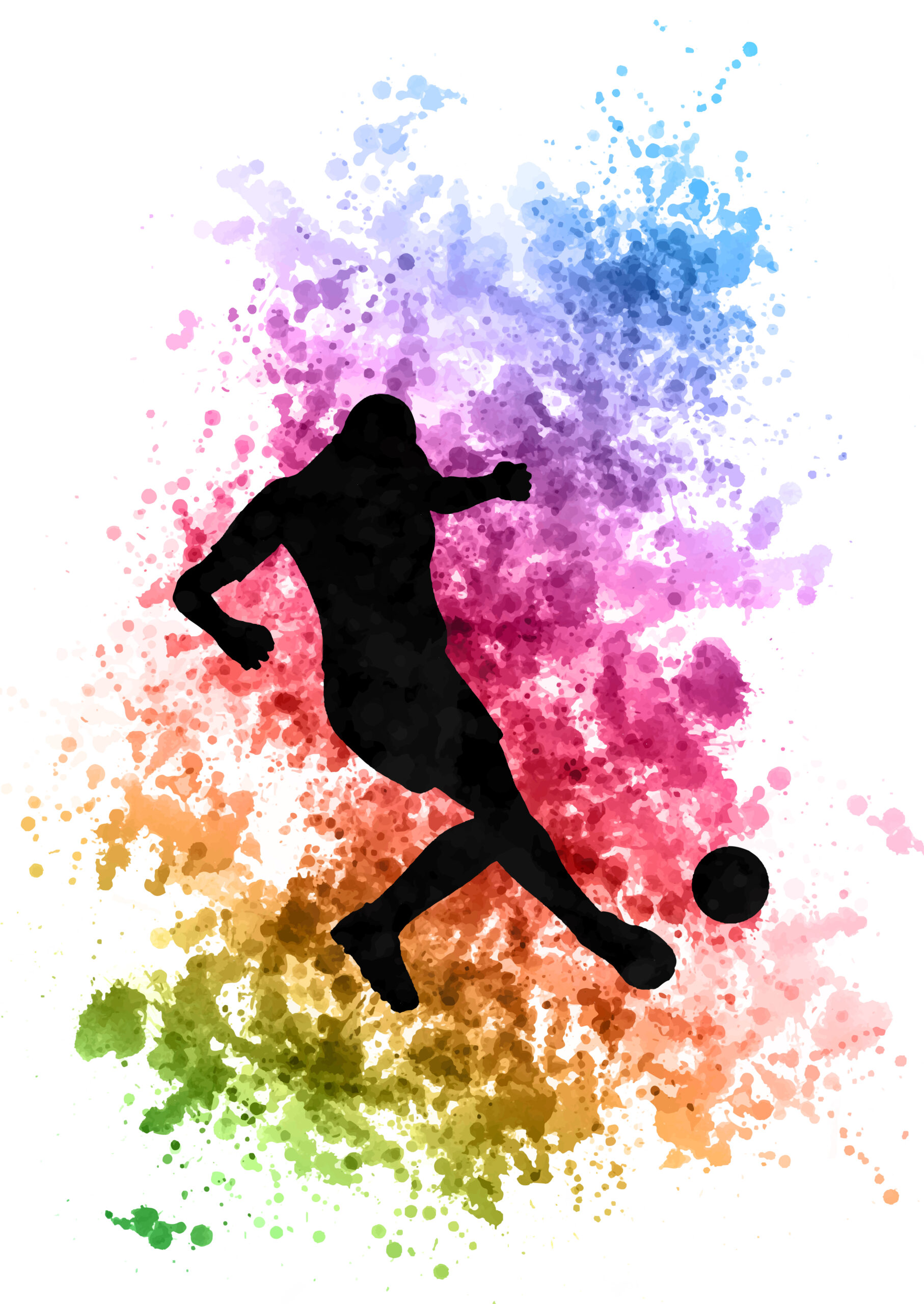 silhouette of soccer player on watercolor background