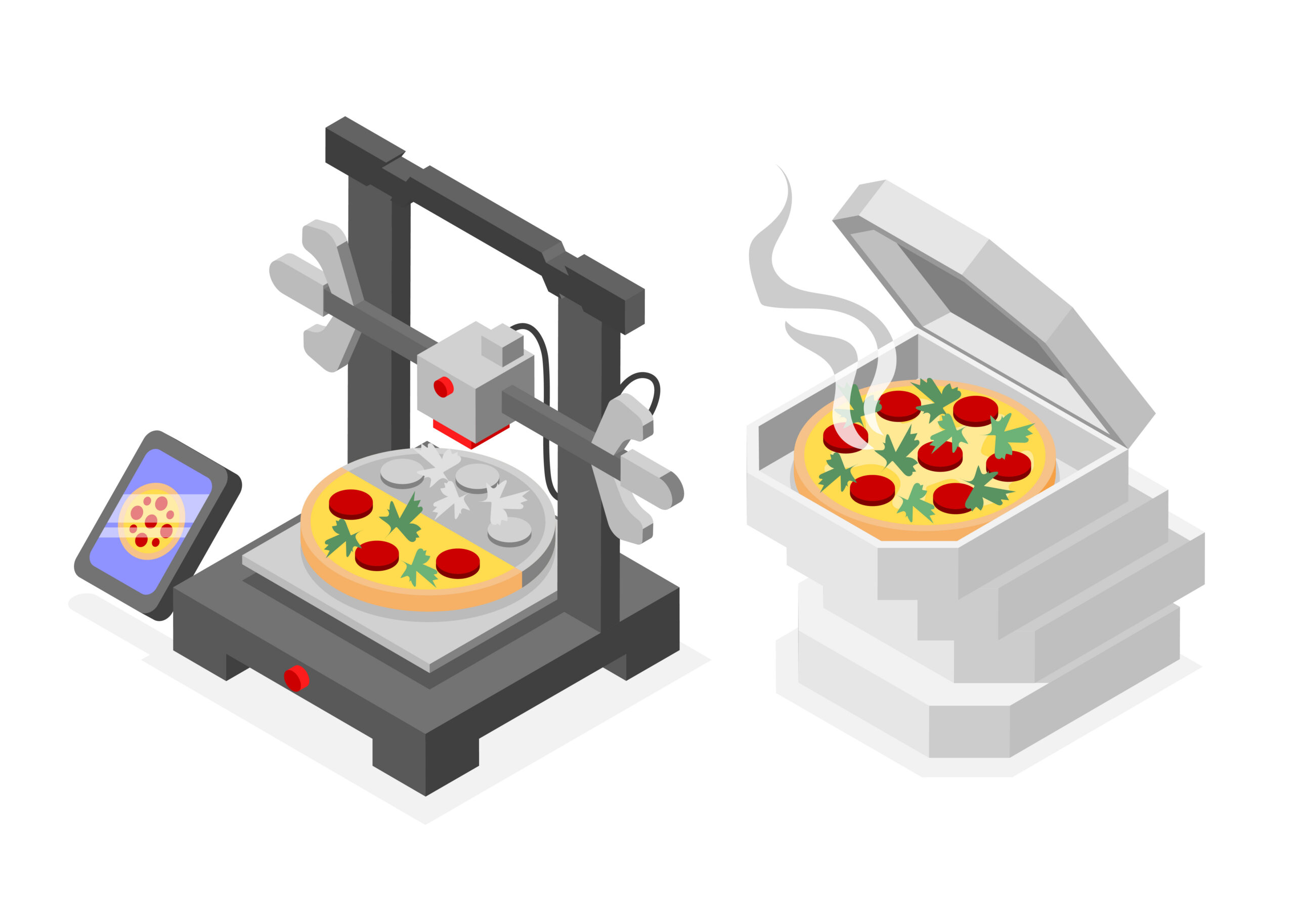 Futuristic food isometric design concept with three dimensional printer printing pizza with synthetic meat vector illustration SSUCv3H4sIAAAAAAACA01RwU7DMAz9lcjnwkC79YbYQHCa4DhxcFPTmqVJlbgd29R/x1k3tFP9/F7t55cTVJjYQnkCdm5IElE4eCgfC6CaJURGB+XDVEASlCFRUq0ii0KNsmd8HbI95T6U8BJCbdDXZhXZ70B/HqpLG6biqnq72ZgWz477u6co/+rlCqavArAhbw95q66N5AjPJrZK7fZCsbs4GrmmMJc41JxLGINFp/wyO9ZdocvdJmLfso08Usy4pmRjtjfIEDkJW/OdD+AUOpKoUBXceGODt9SL2bO0RtpIZGruyCc9AJ3p9Vg1NH/ZN6bn4xFndTp4aSmP7gjFjGQ1W3Ob+b1Za+BYOTLrzec5vQ/ytc5jb943r+opdpjjkd+cHhSXGOdZaRGqH63SIntXMuz0Fadp+gPkAEcd4wEAAA==