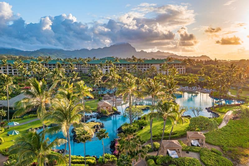 The 605-room Grand Hyatt Kauai Resort & Spa overlooks Keoneloa Bay.