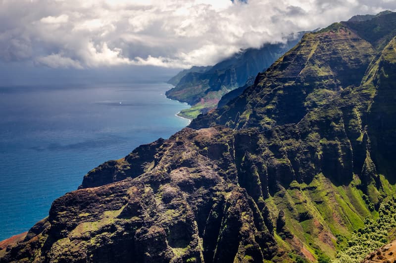 The dramatic ocean cliffs on the Hawaiian island of Kauai.